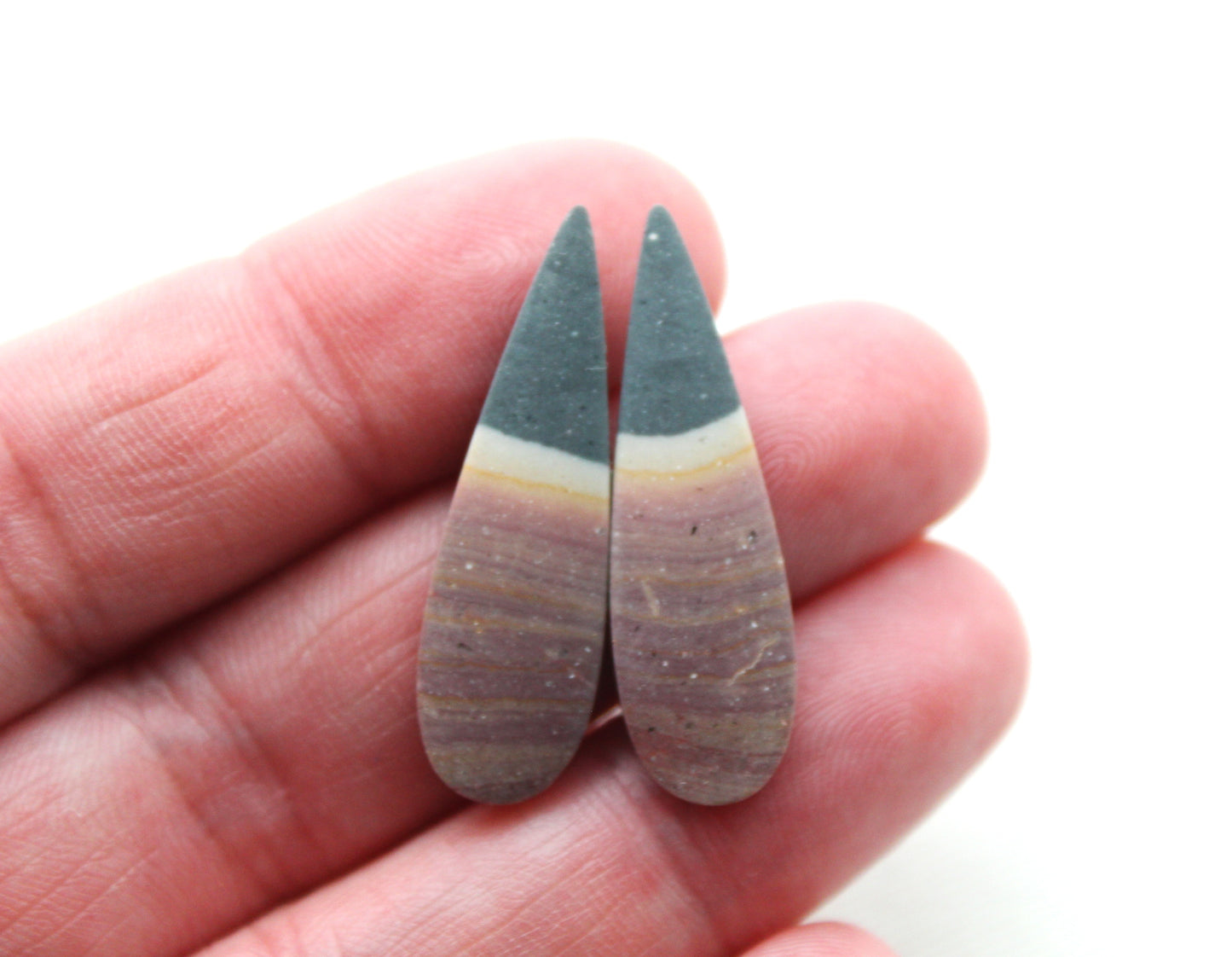 THIN pair of Indonesian Polychrome Jasper Cabochons