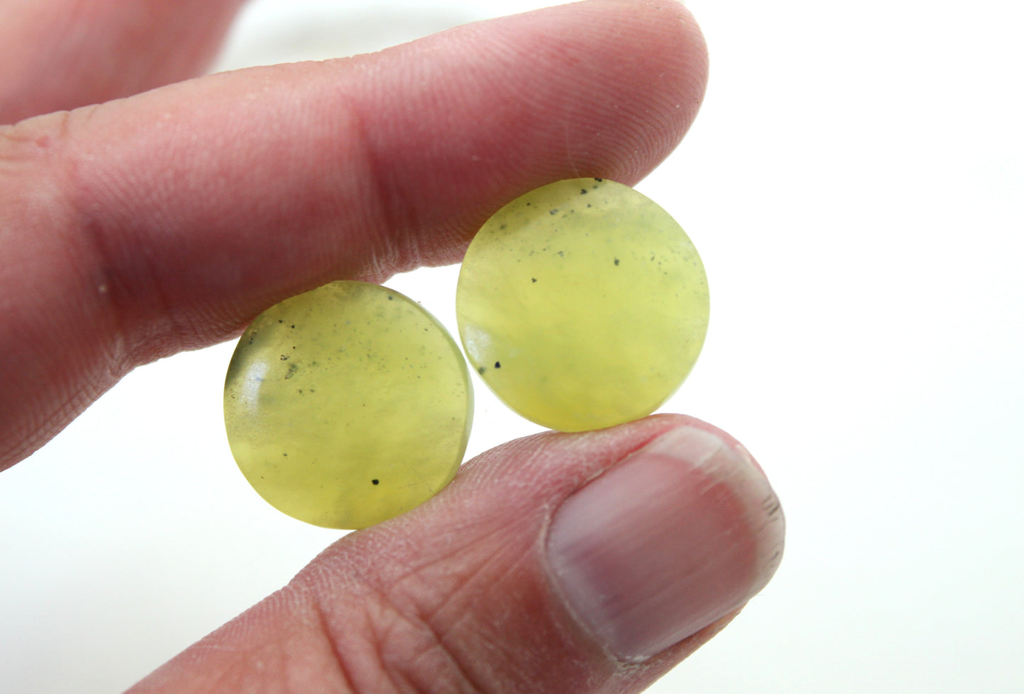 Vesuvianite Cabochon Pair Gemstone light green round 16MM