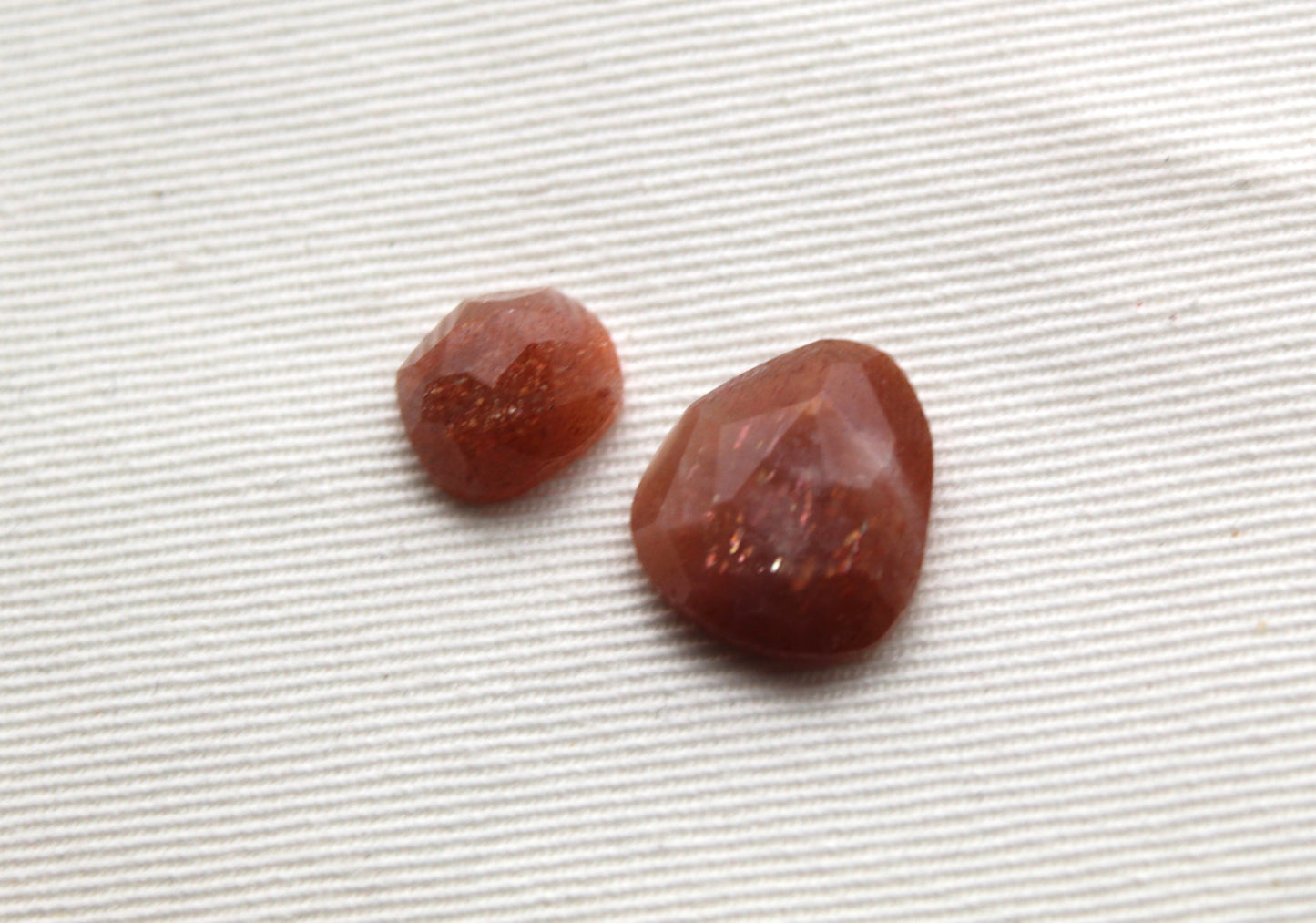 TWO Sunstone cabochons freeform rose cut gemstone orange