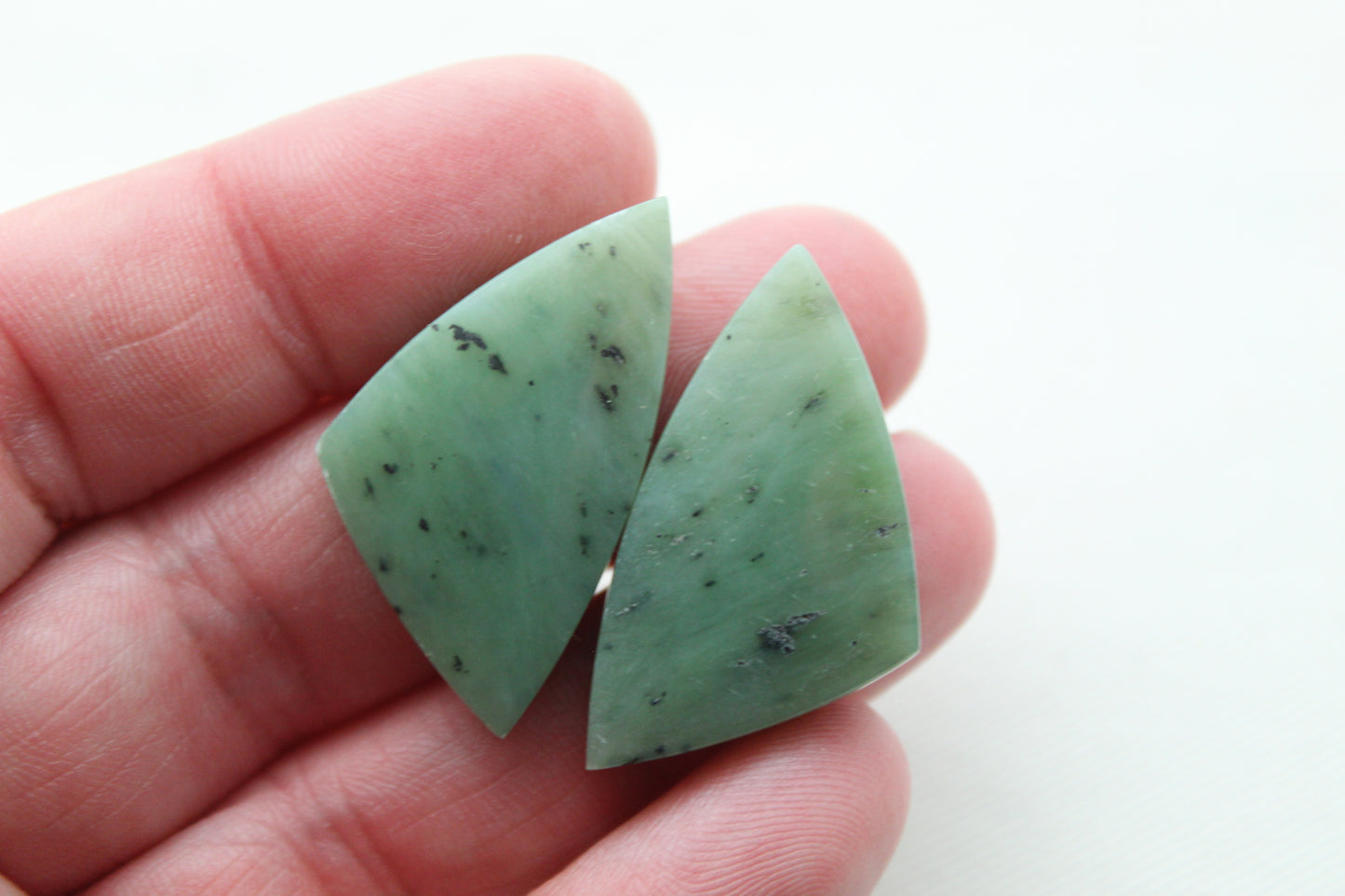 Nephrite Jade Cabochons Pair Gemstone moss green triangle