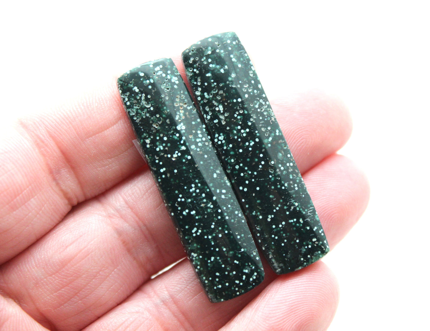 Orbicular Jasper Cabochon Pair Gemstone green rectangle