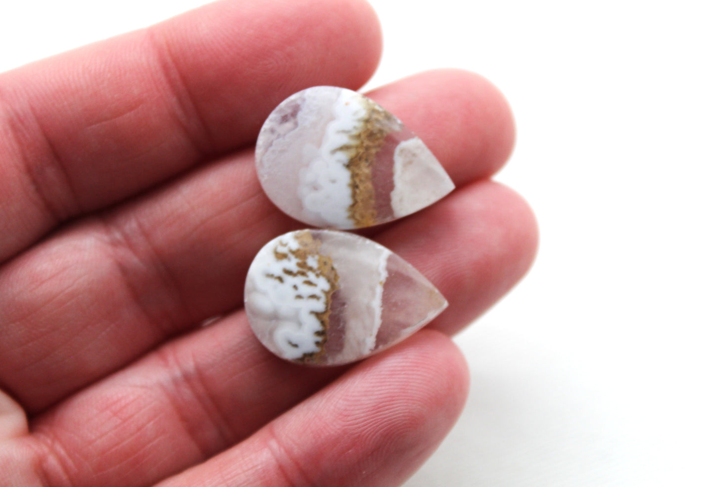 Pandora Agate Pair Cabochon Gemstone white