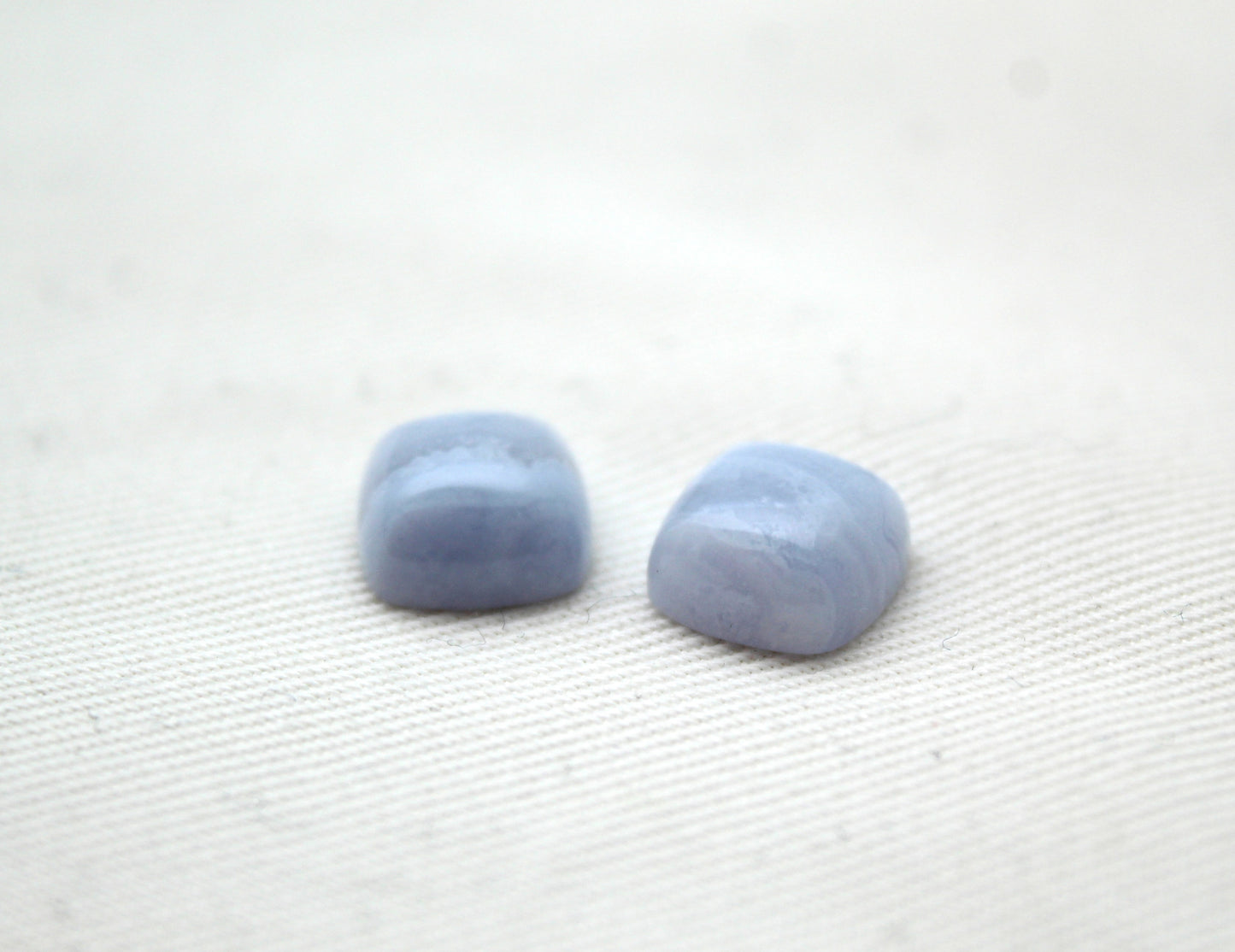 TWO Blue lace Agate Gemstones light blue 10MM square