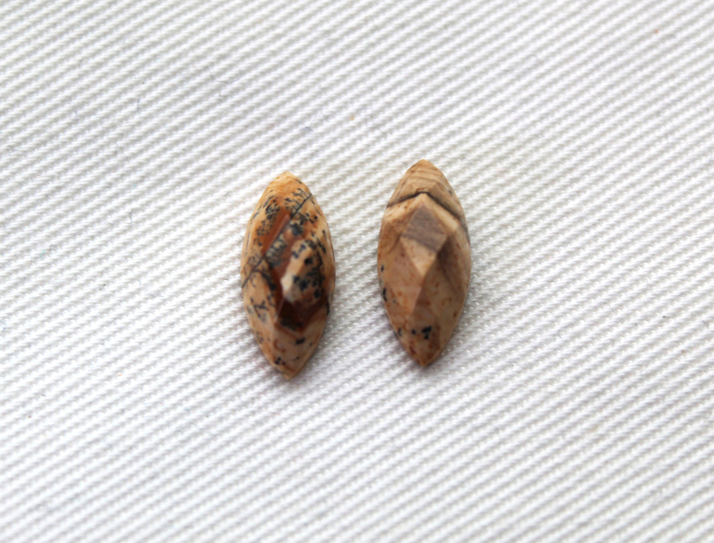TWO Picture Jasper faceted Cabochons marquise 5X10MM