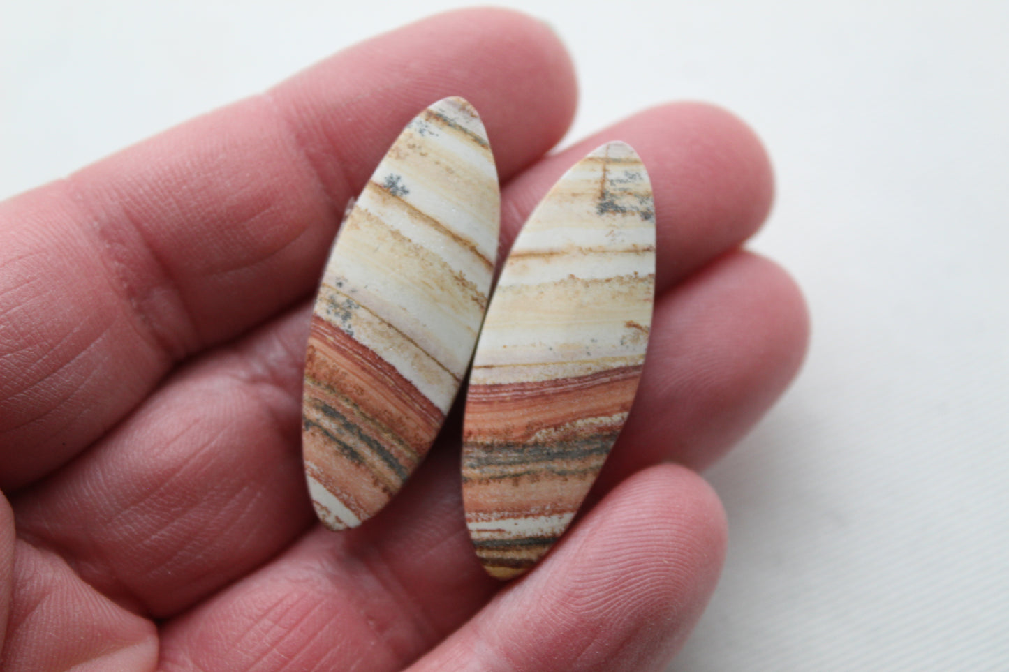 TWO Retro Jasper Cabochon orange Oval