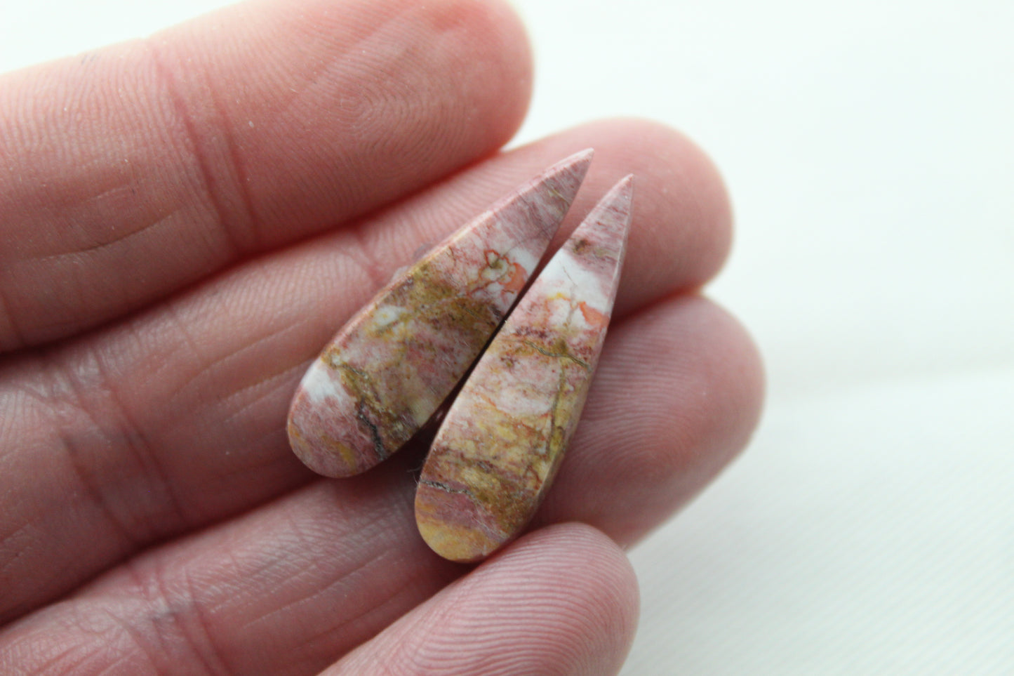 Pink Fossil Wood Pair of Gemstones cabochon natural teardrop