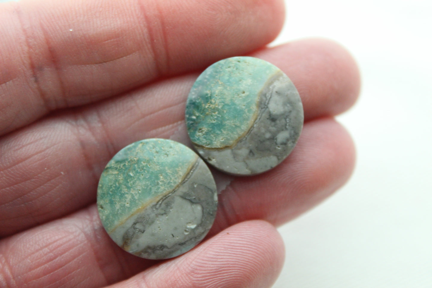 Green Jasper cabochons Gemstone round pair 19MM