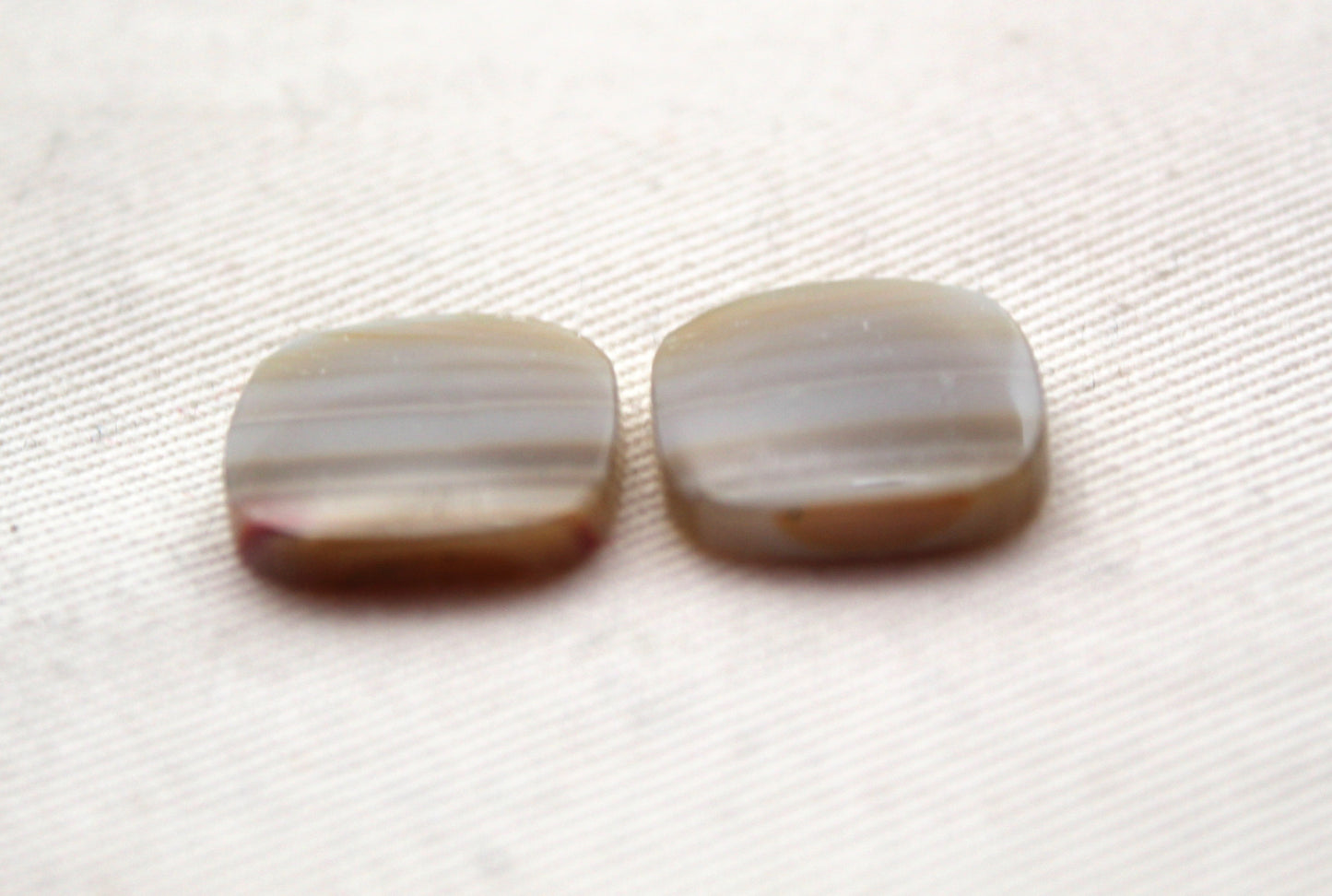 Small banded Agate Pair Cabochon Gemstone white cushion 14MM