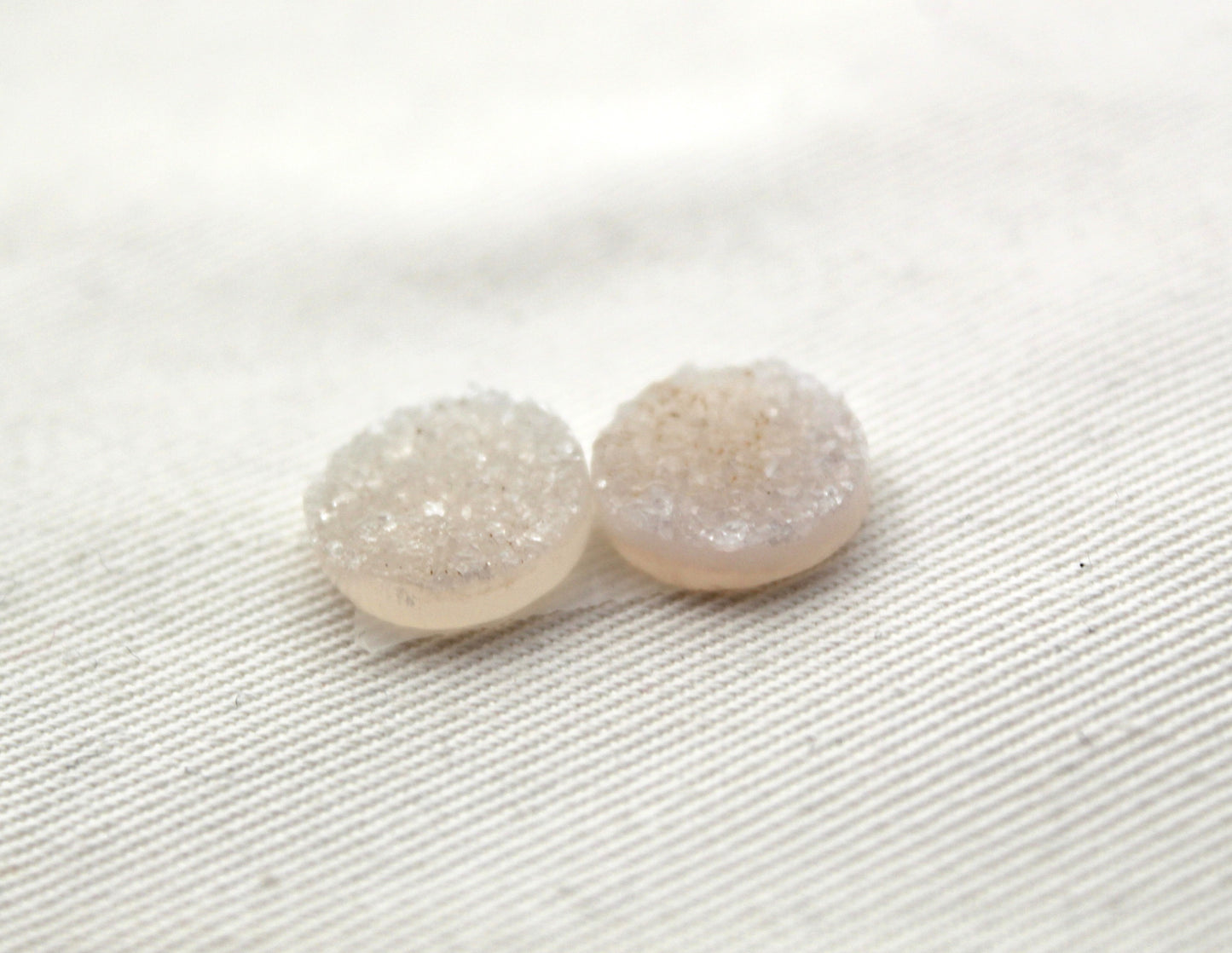 Small White Druzy Pair Cabochons round 12MM