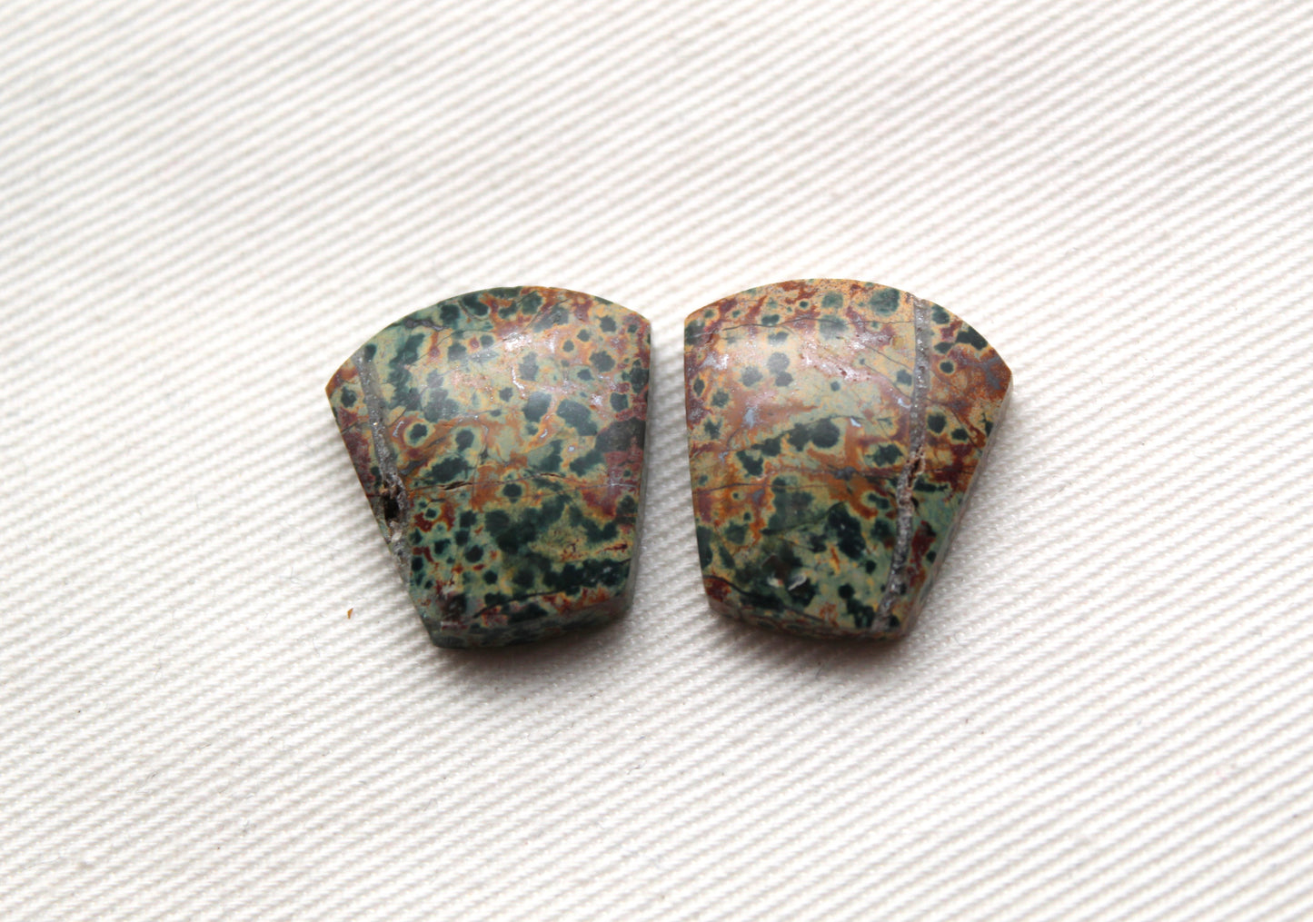 Small Morning Dew Jasper Cabochon Pair Gemstone Green