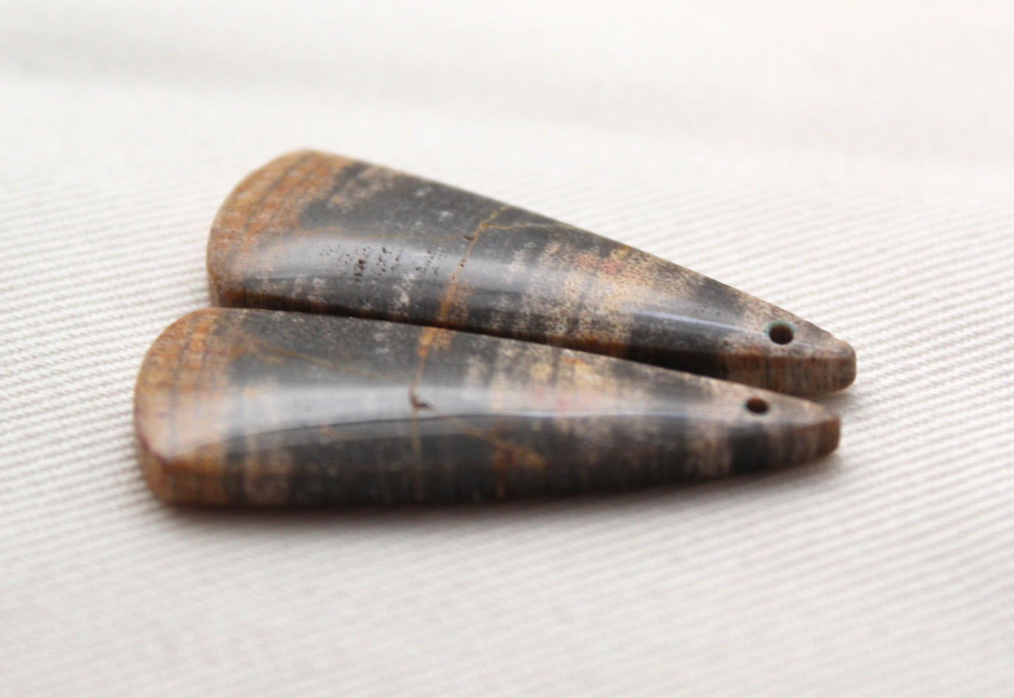 Nice pair of Petrified Wood Cabochons DRILLED