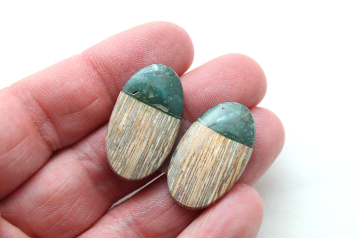 Unique Indonesian Green Jasper Pair Oval