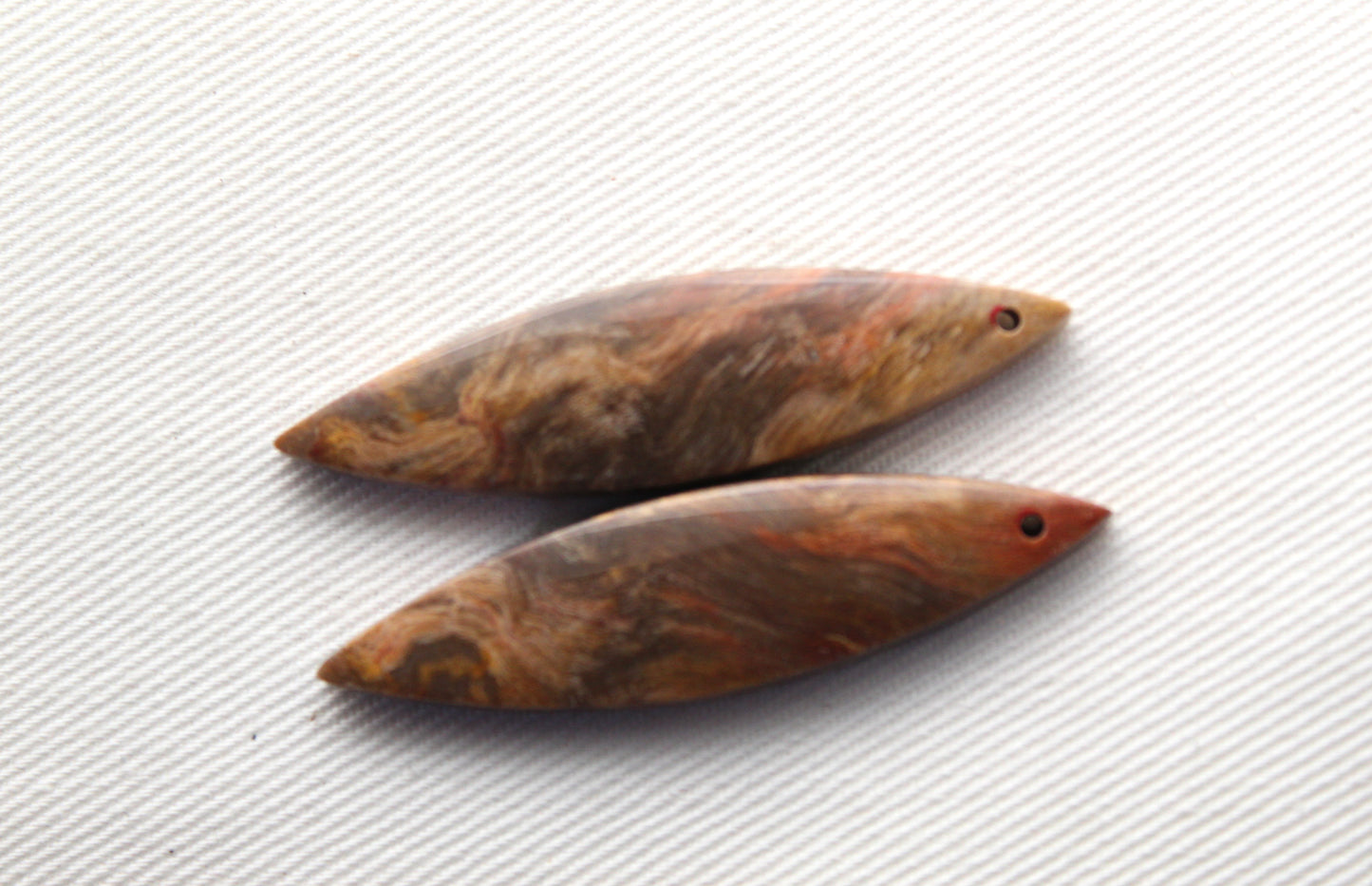 Nice pair of Petrified Wood Cabochons DRILLED