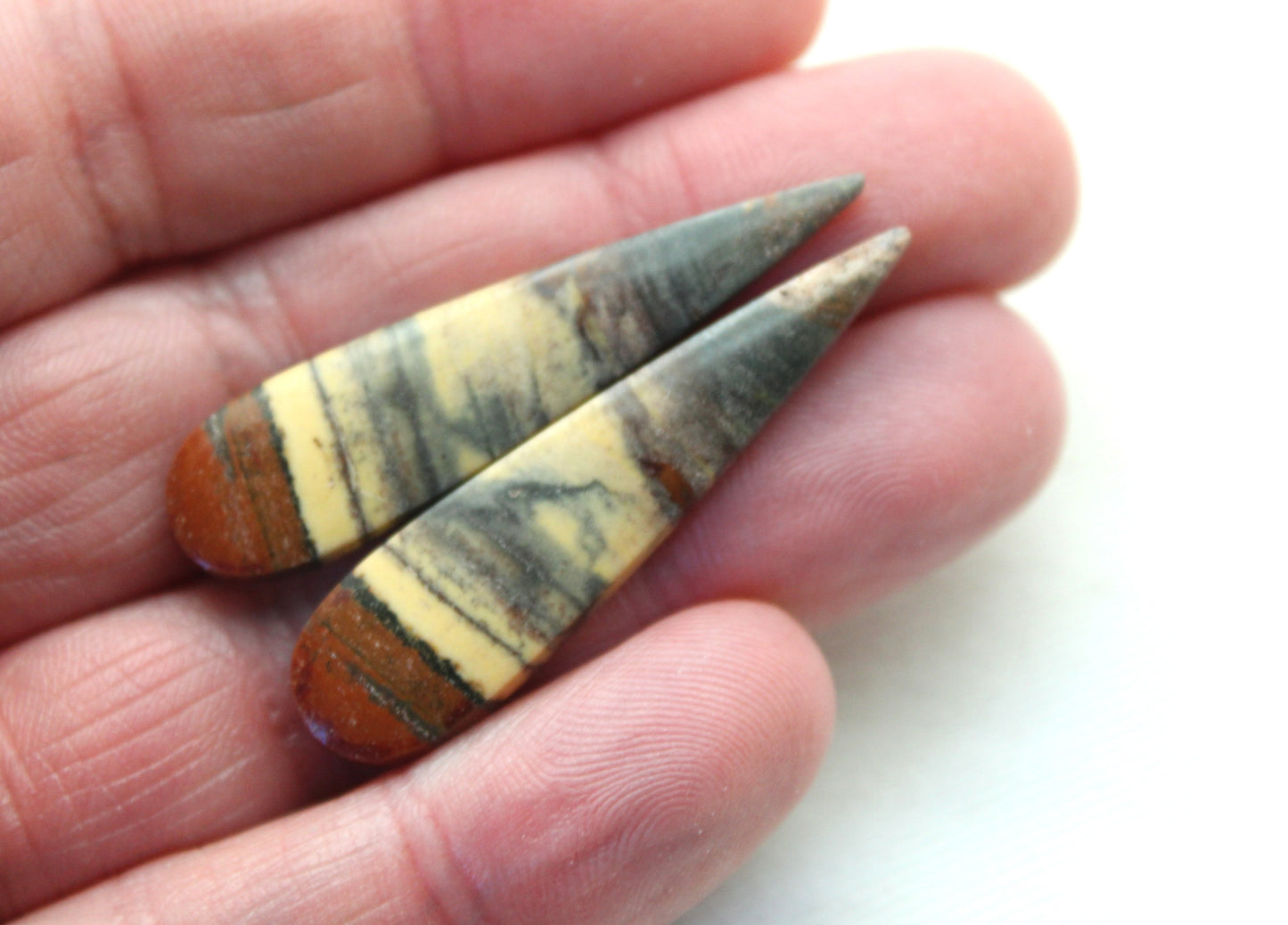 Nice Pair of Australian Jasper Cabochons teardrop yellow gray terra cotta