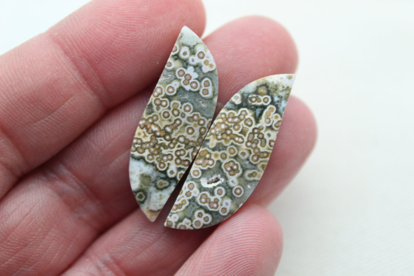 River Jasper Cabochon Pair Gemstone green white