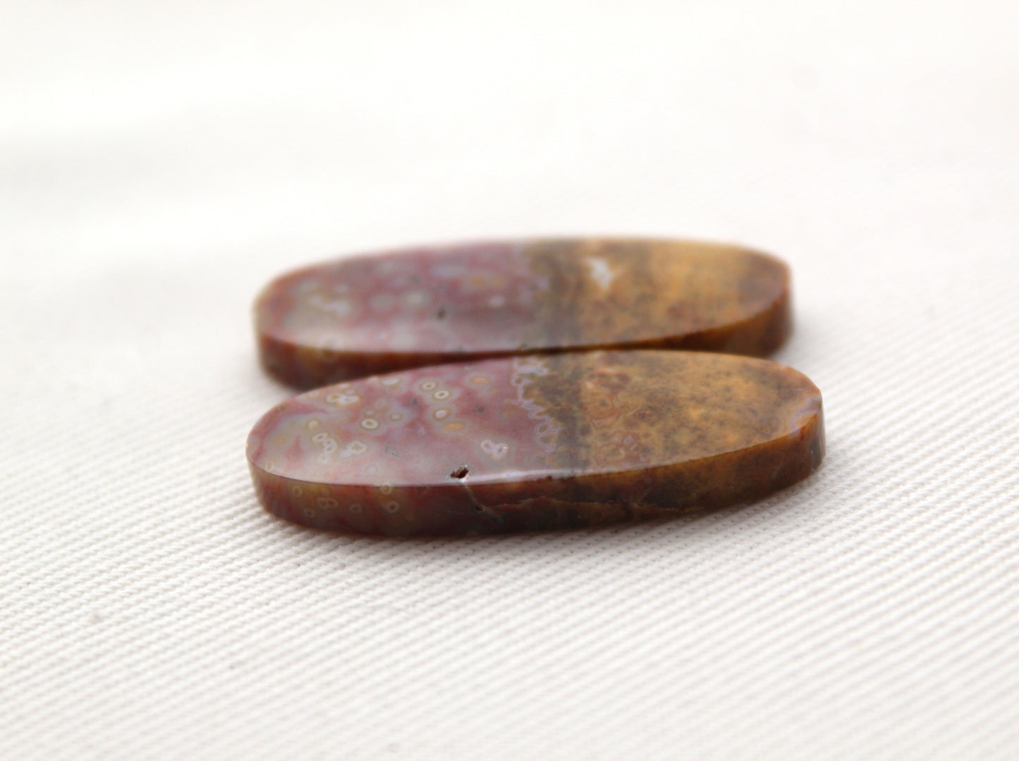 River Jasper Cabochons Pair Gemstone pink beige Oval