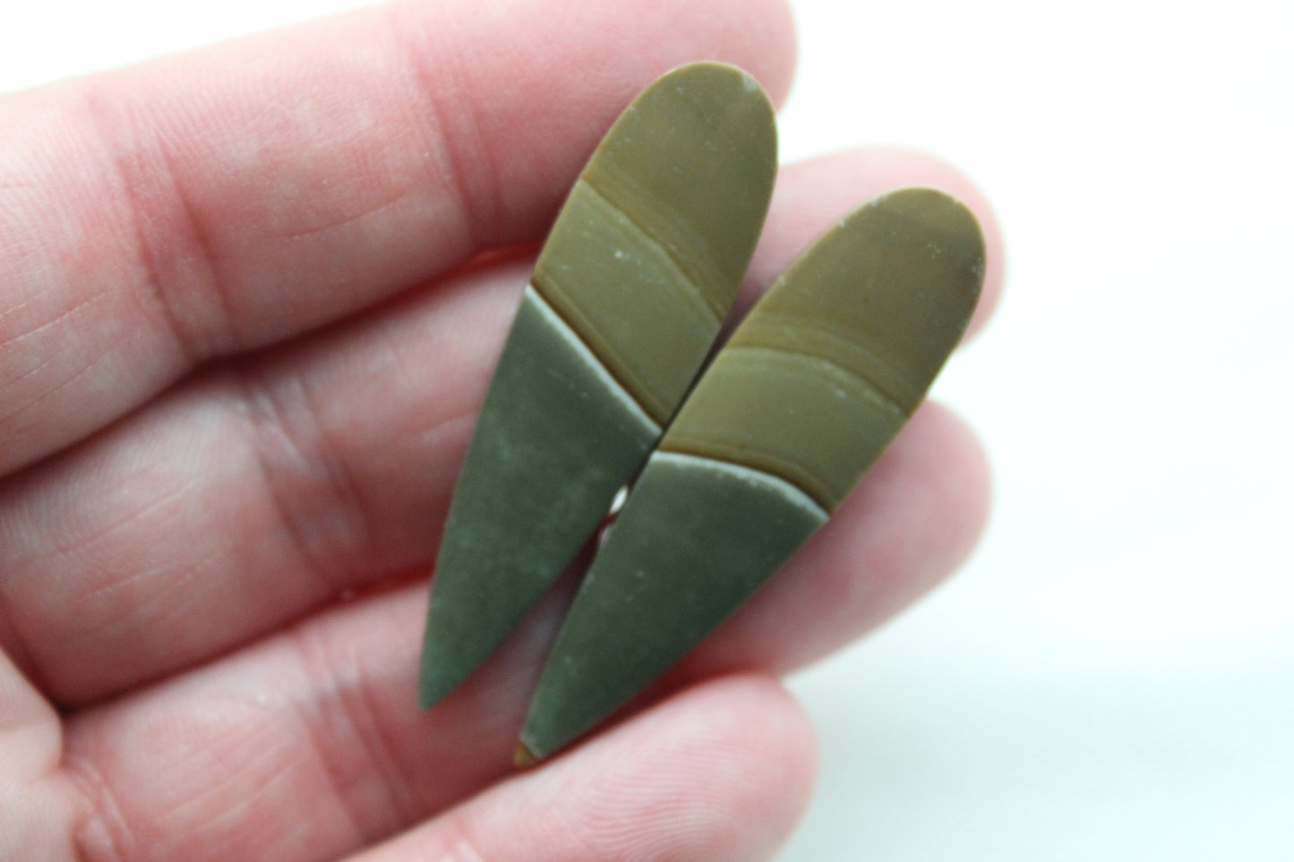 Long Matching pair of polychrome Jasper Cabochons