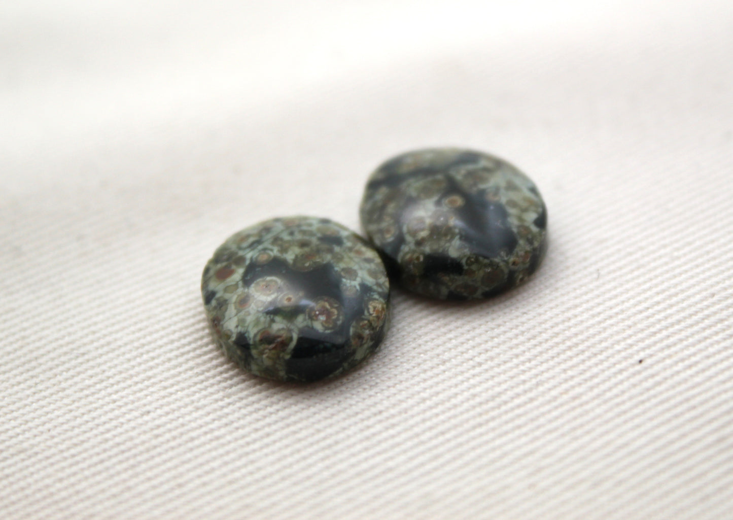 Small Green Olive Jasper Cabochon Pair Gemstone Oval