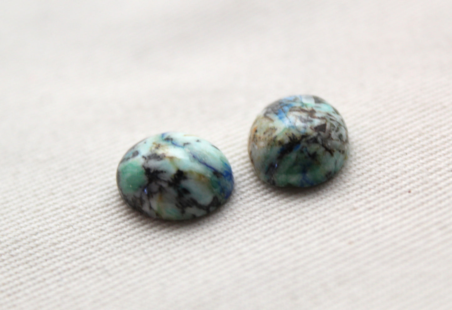 TWO Azurite oval cabochons 10X12MM green blue