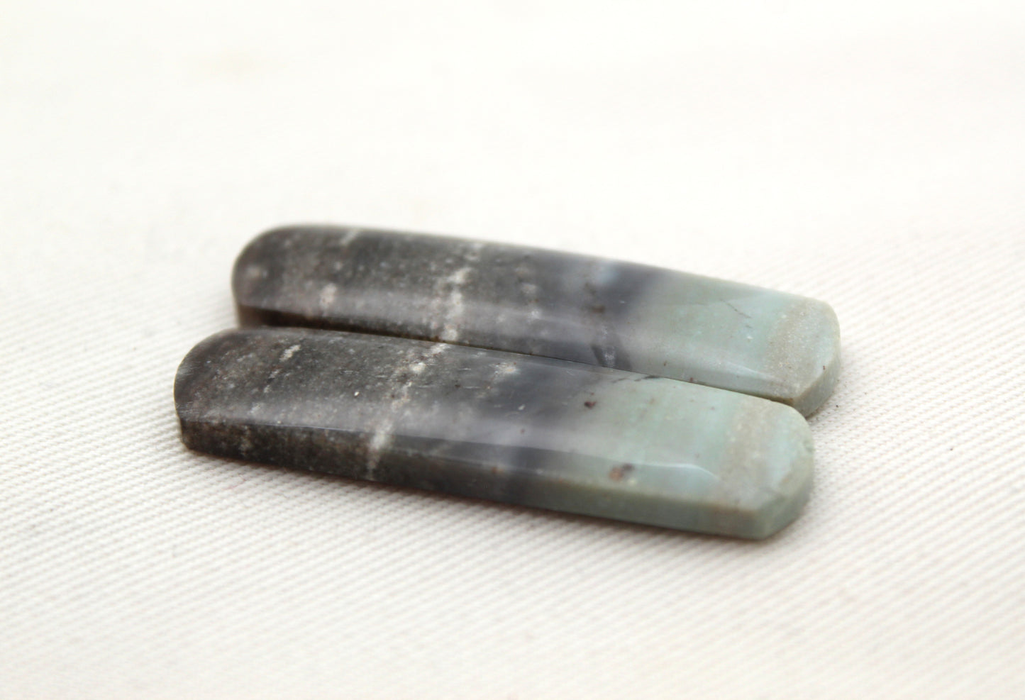 Long Pair of green Jasper Cabochons rectangle