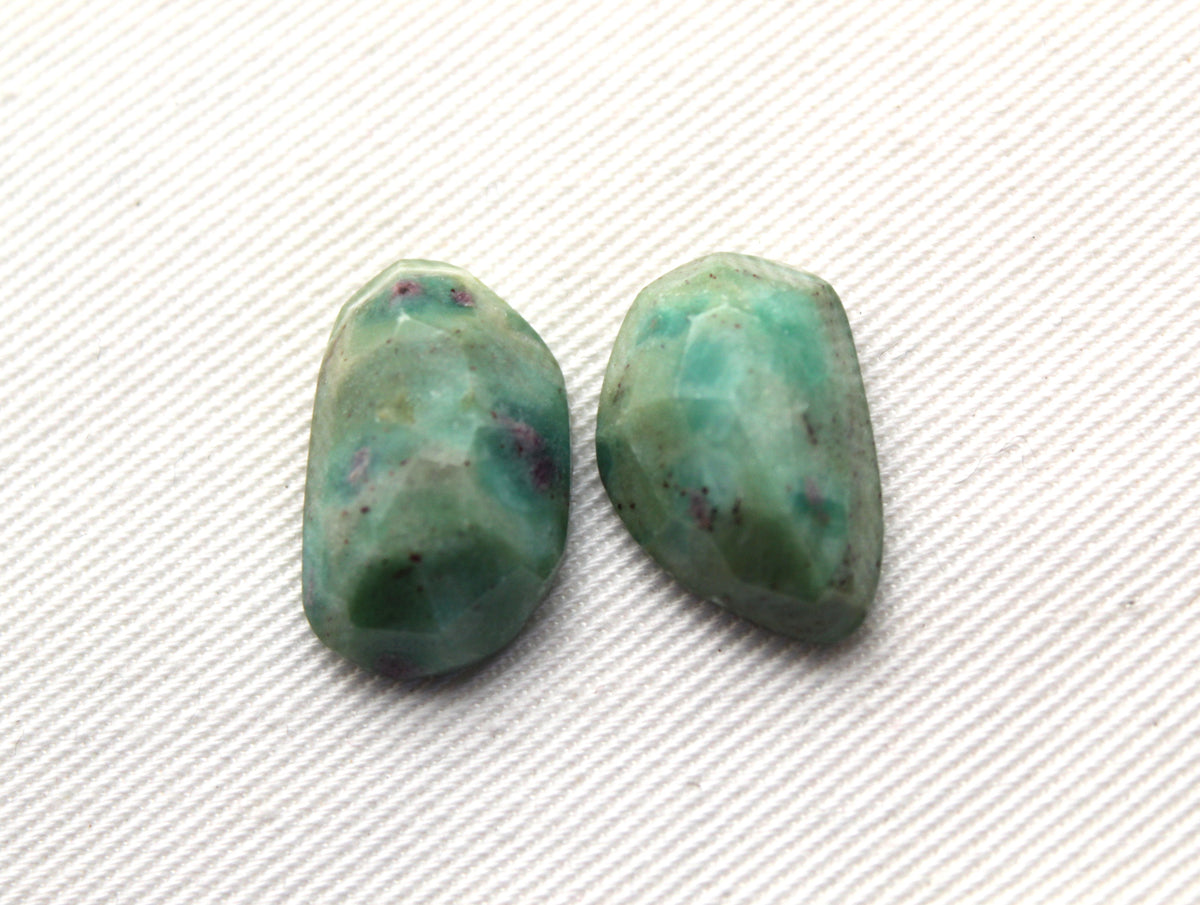 TWO ruby in fuchsite rose cut Cabochon Gemstone green pink