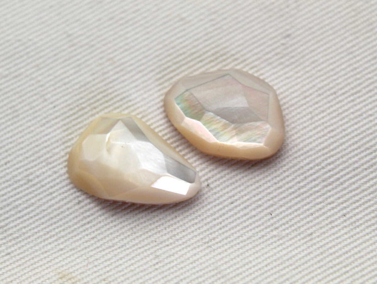 TWO Mother of Pearl cabochons Gemstones faceted freeform