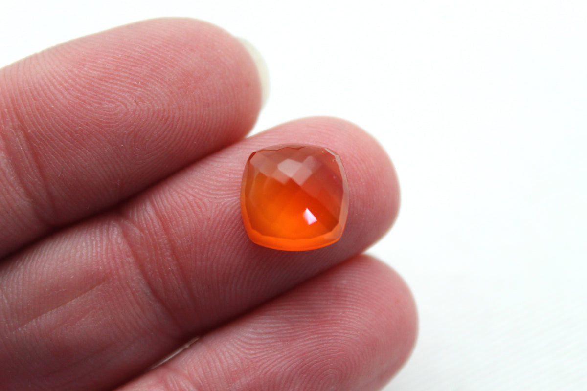 TWO Carnelian faceted cabochons Orange square cushion gemstones 10 mm