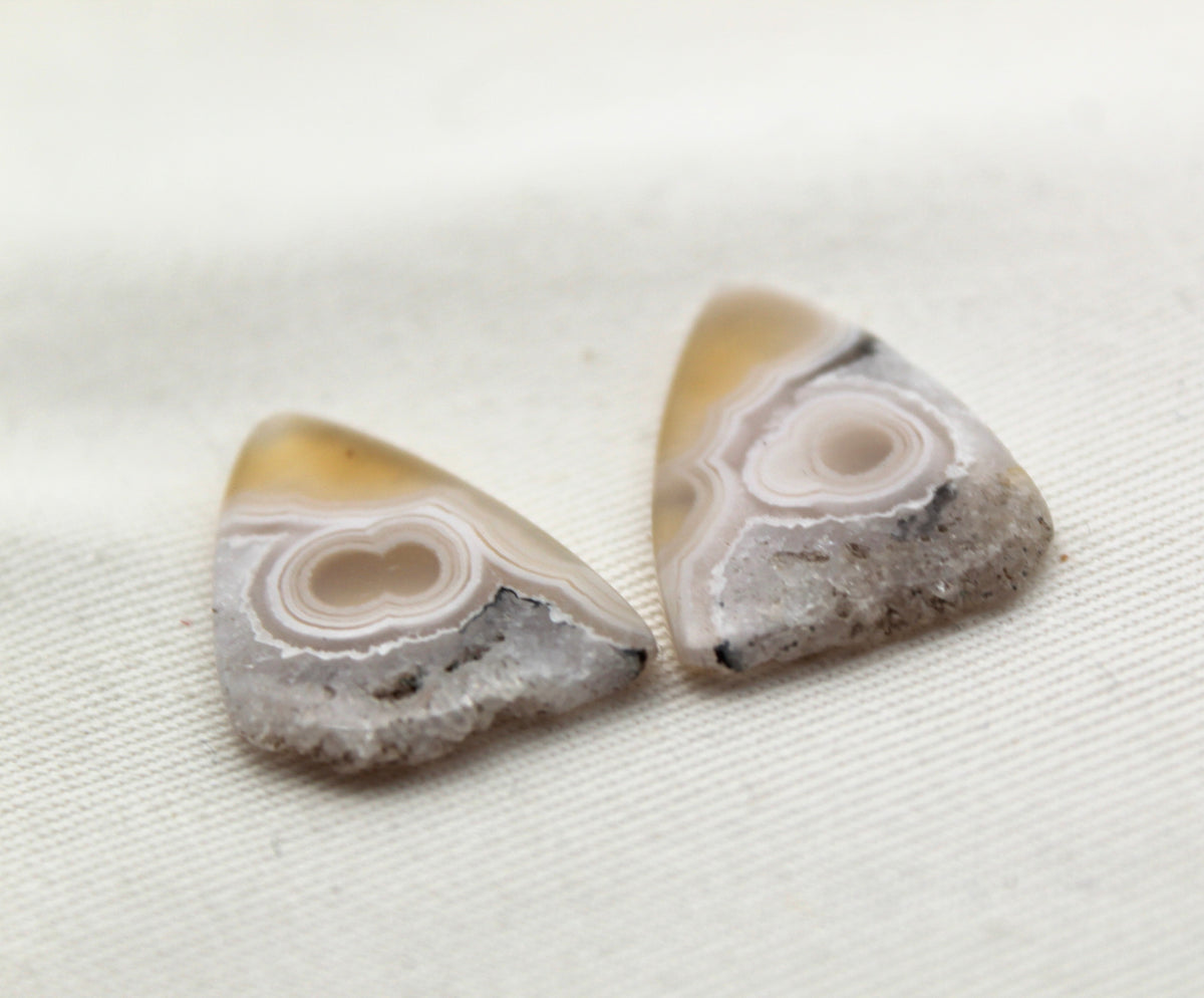 Orbicular Agate Cabochons Pair Gemstone natural druzy edges