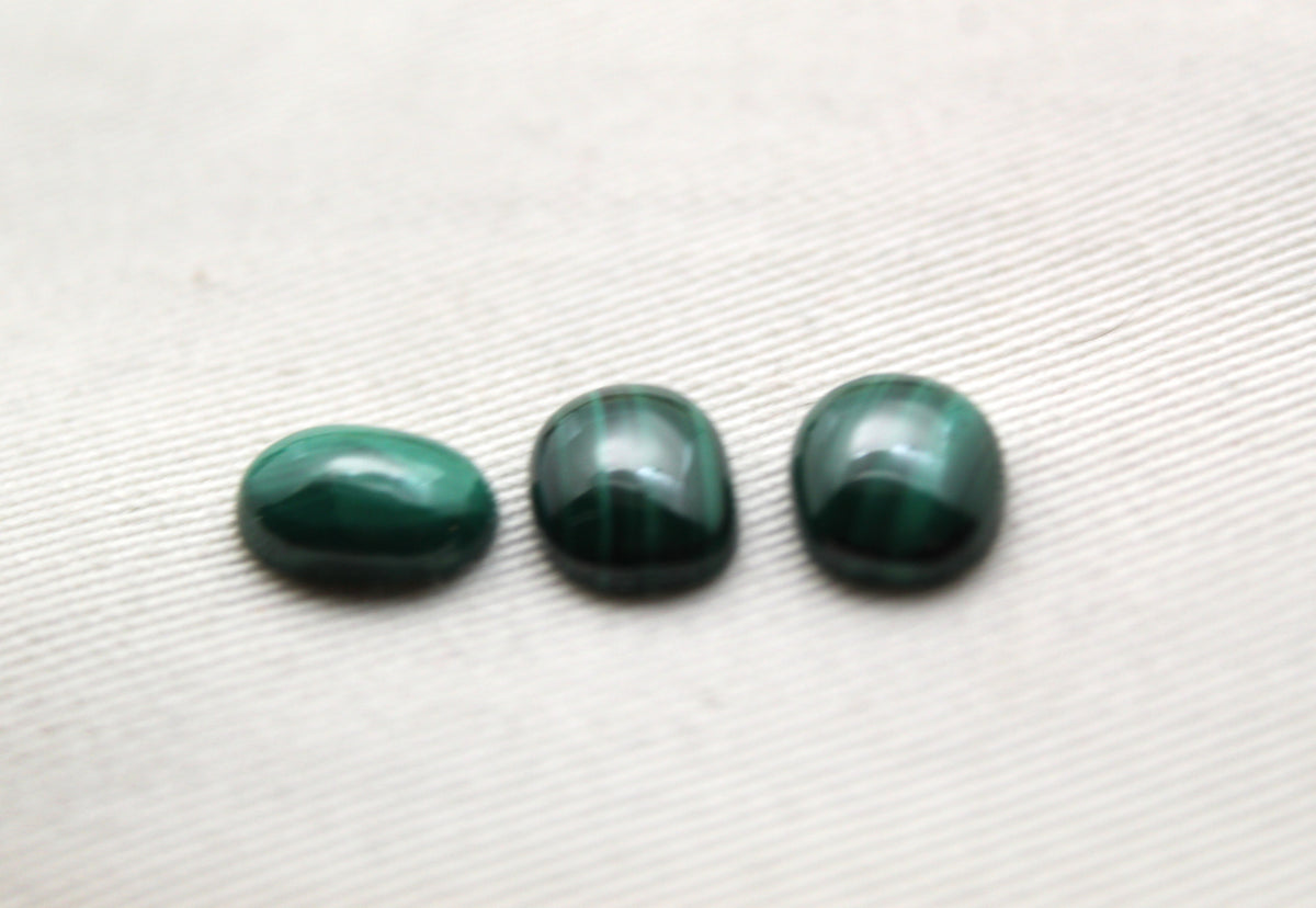 Three small freeform Malachite Cabochons Green Gemstones