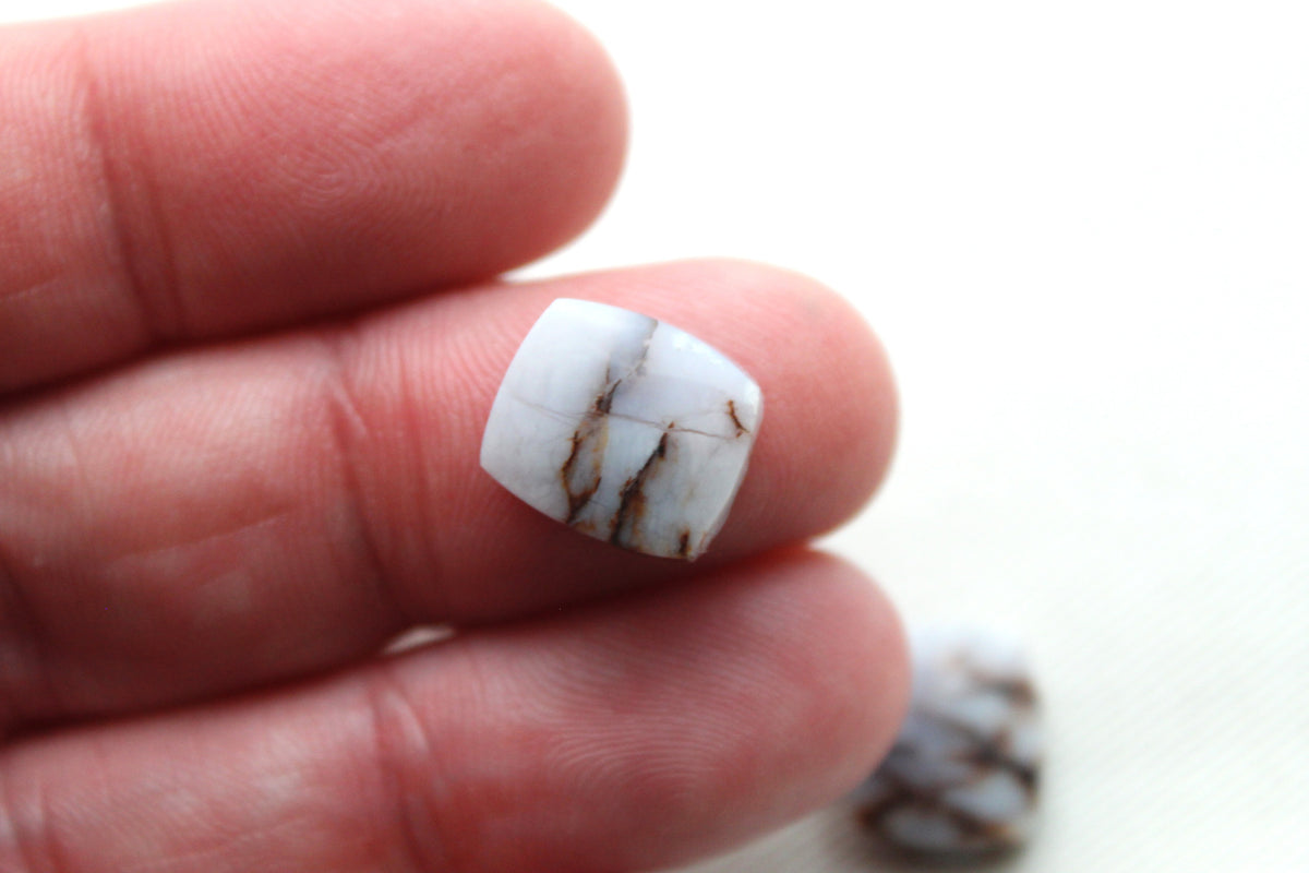 Mini Crazy Chalcedony cabochons Pair purple cushion rectangle