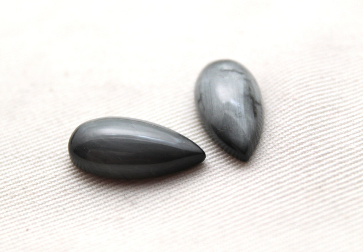 TWO Cabochon oeil de crapaud Gemstone gris larme 20x10MM