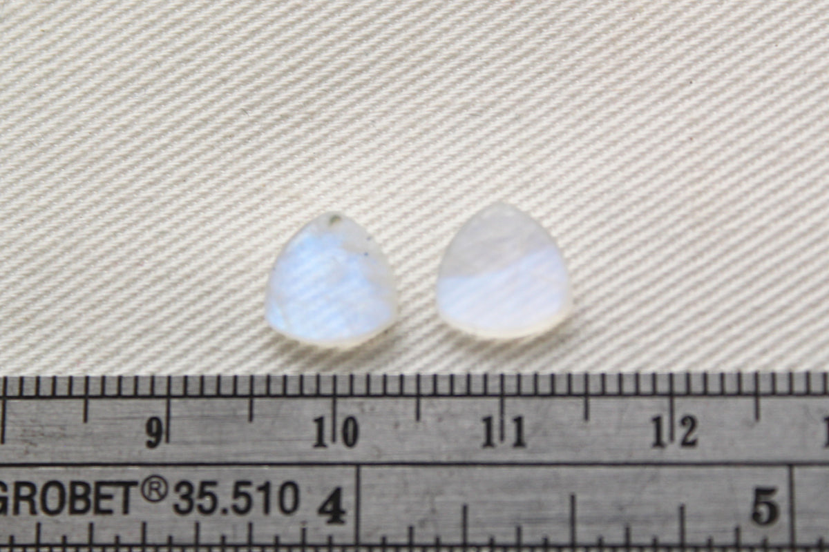 TWO SMALL white Moonstone Flat cabochons 8MM Gemstones trillion