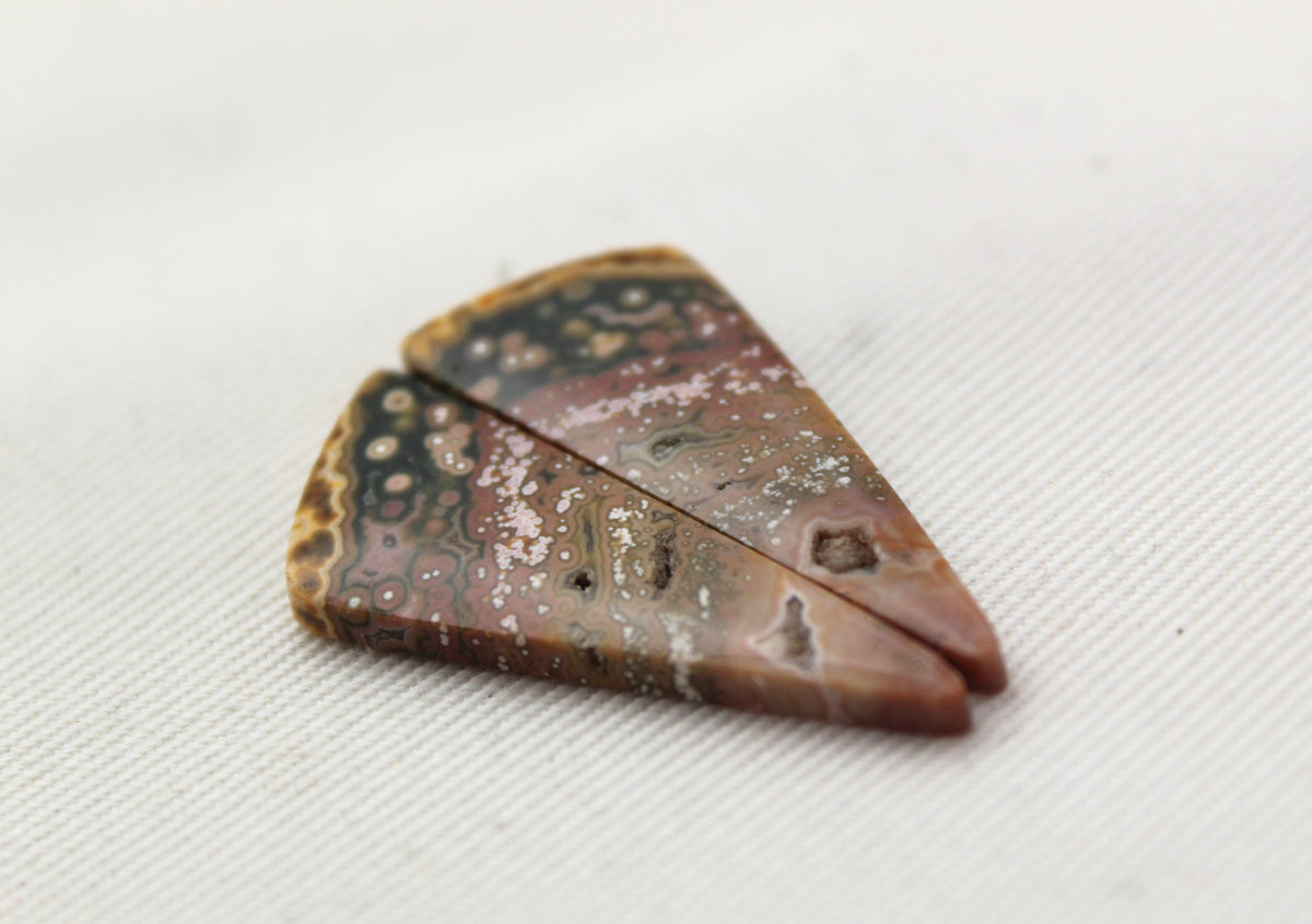 River Jasper Cabochon Pair Gemstone beige pink triangle