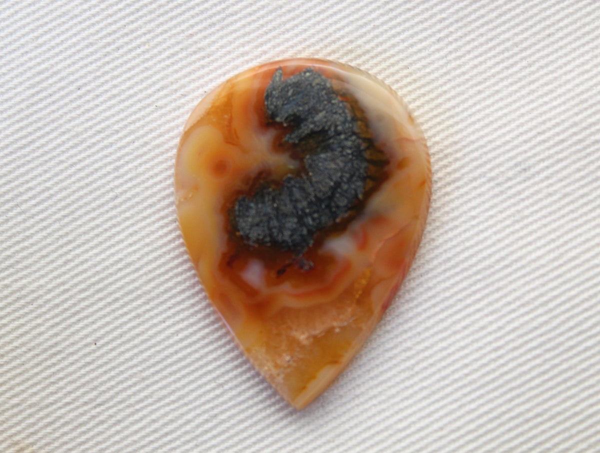 NICE Marcasite in Agate Cabochon Gemstone orange Teardrop