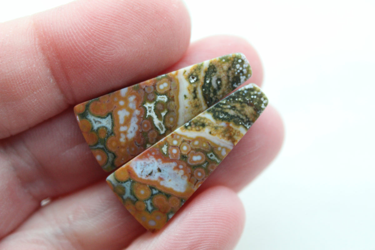Orbicular Jasper Cabochon Pair Gemstone green orange