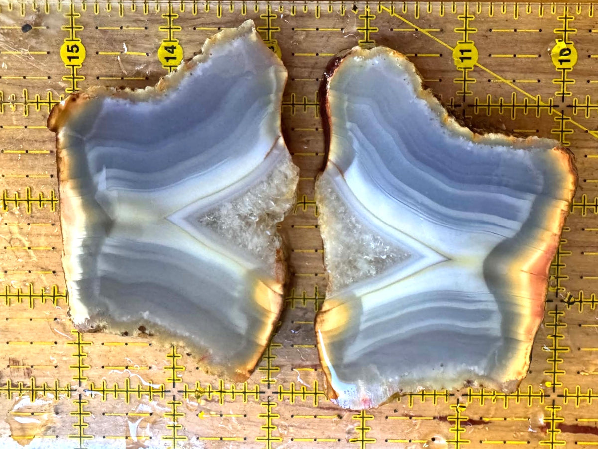 Lot of two Sumatra Agate Natural Stone Slabs blue grey
