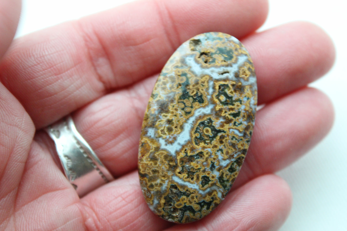 River Jasper Cabochon Gemstone yellow white green Oval