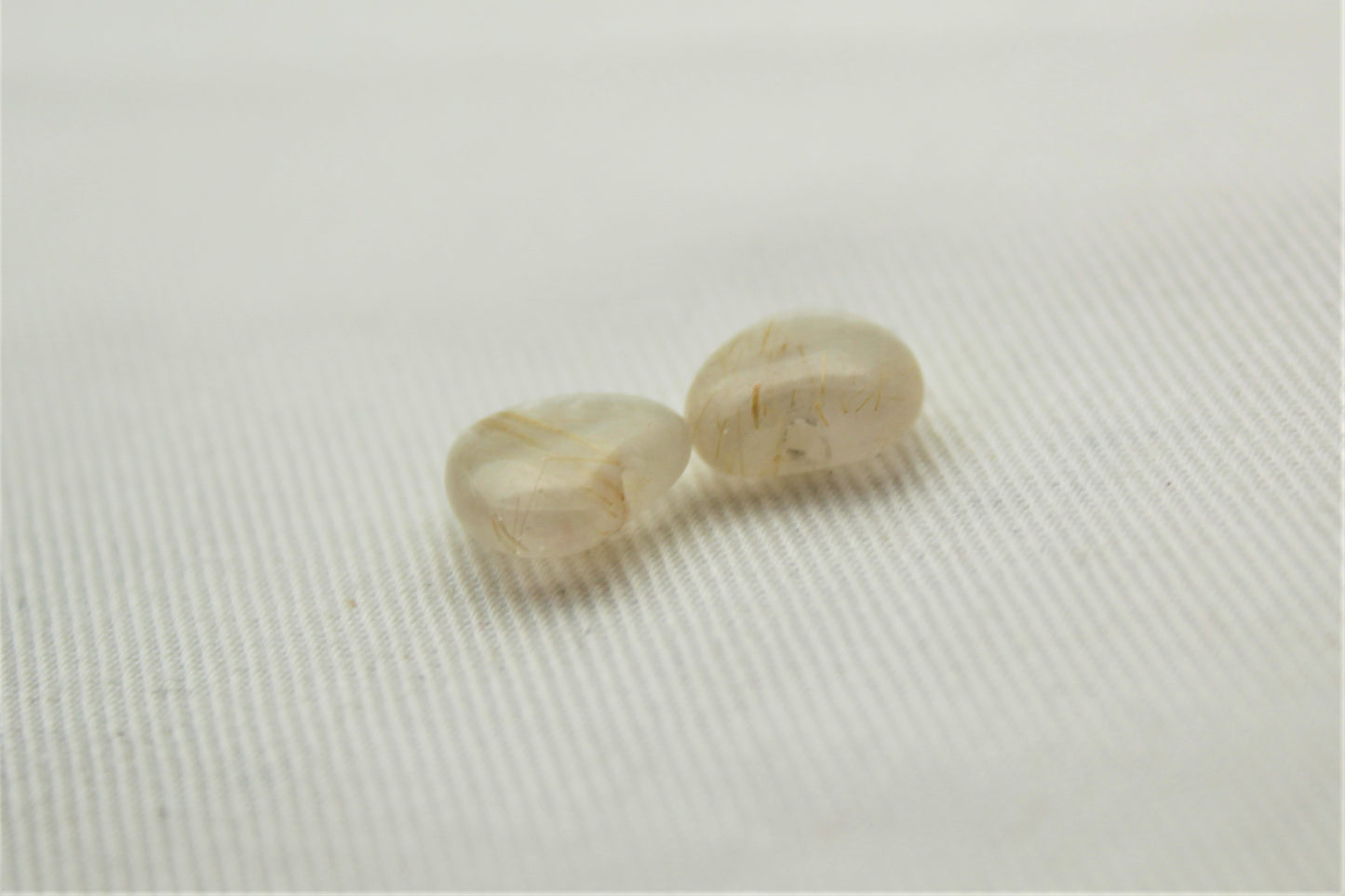 TWO rutilated Quartz half drilled Heart Gemstones 10 MM