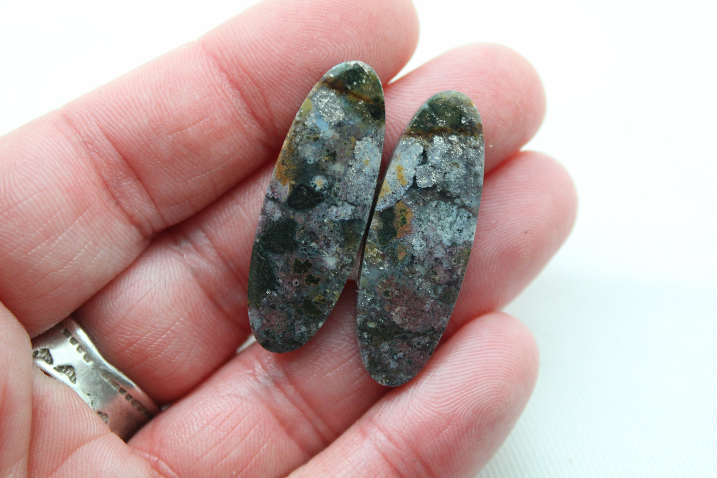 Fossil Palmwood Pair Cabochon Gemstone with druzy pockets Oval