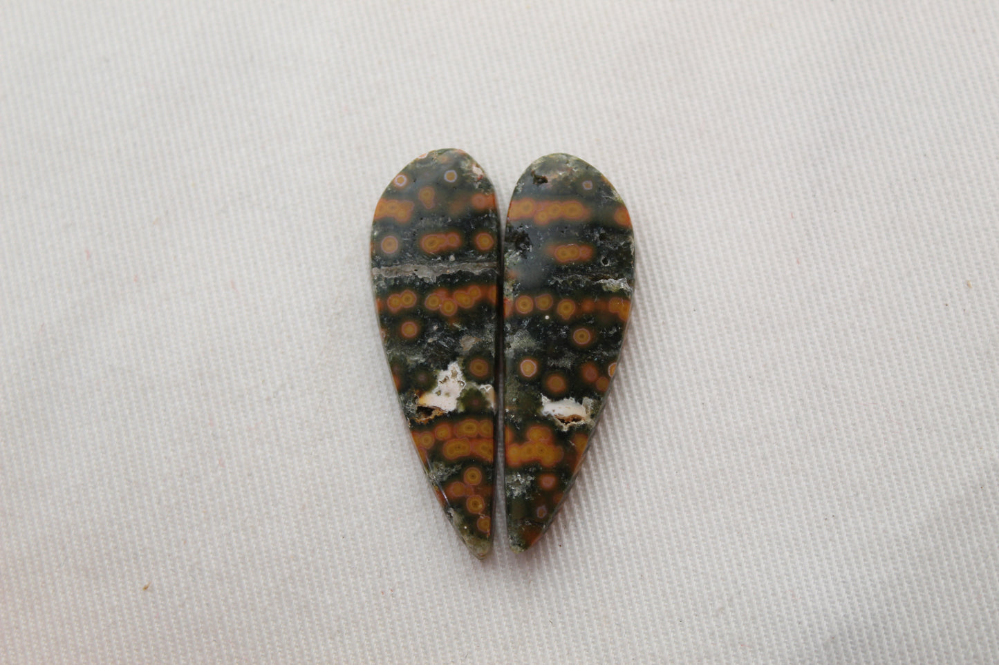 Ocean Jasper Cabochon Pair Gemstone green orange white