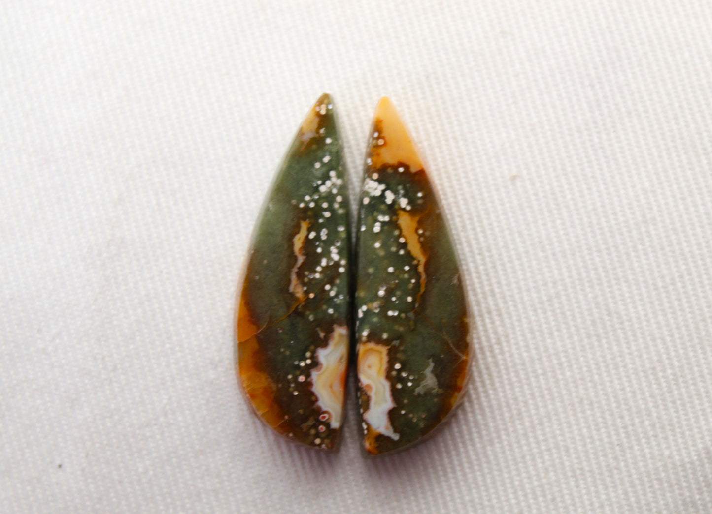 River Jasper Cabochon Pair Gemstone green yellow
