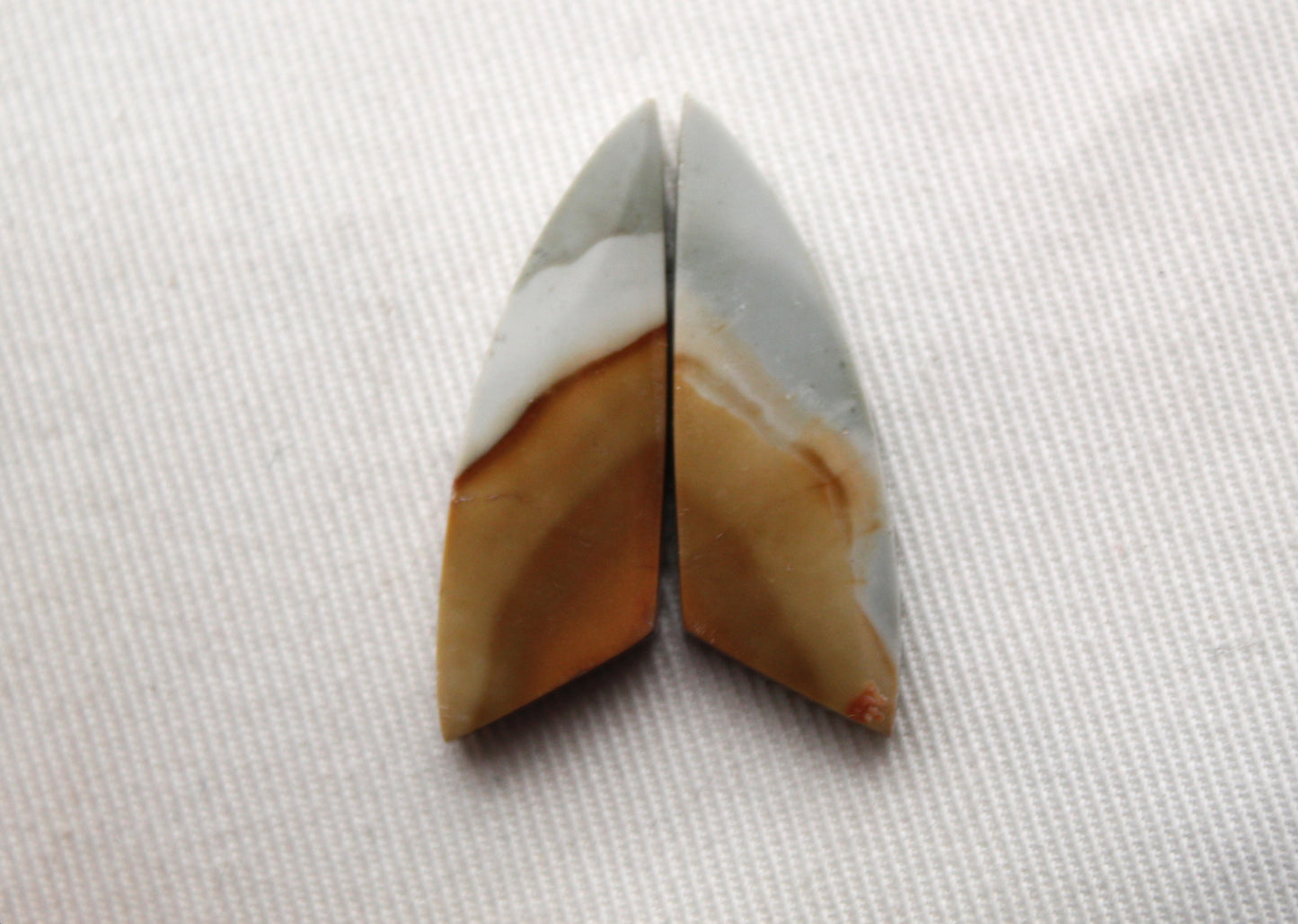 Matching pair of polychrome Jasper Cabochons green marquise