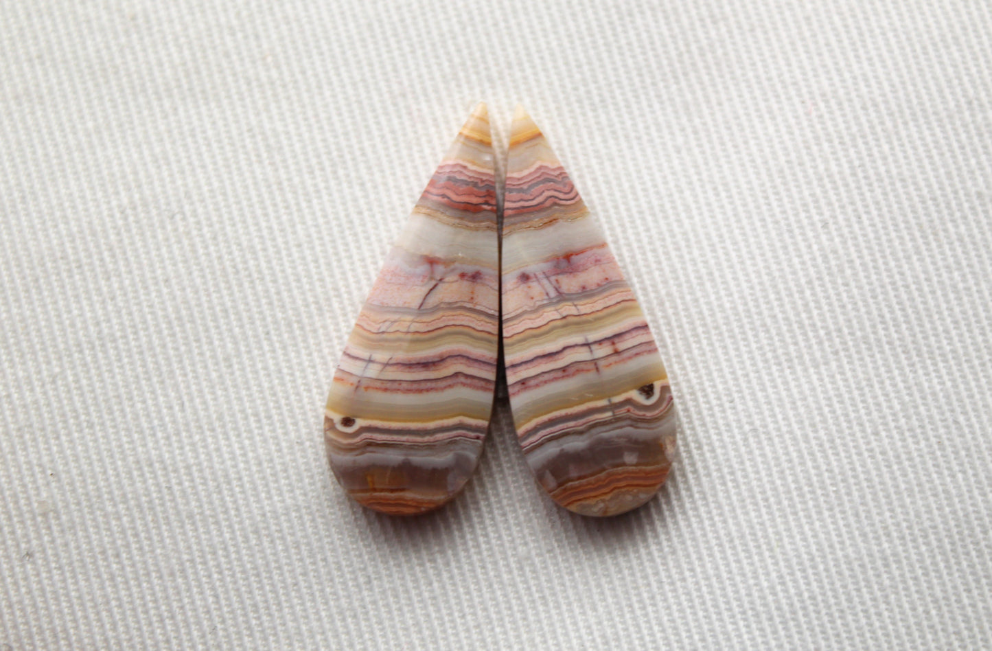 Banded Agates Cabochons Gemstone Pair teardrop multicolors