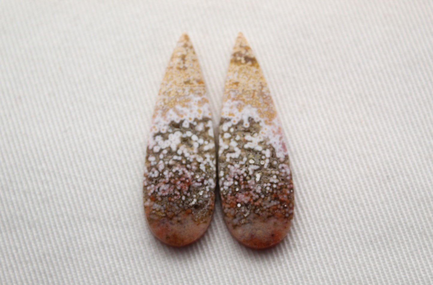 River Jasper Cabochon Pair Gemstone multicolors teardrop