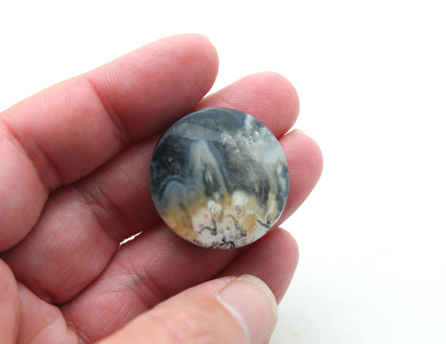 Indonesian Agate Plume DOUBLET Cabochon Gemstone round 28MM