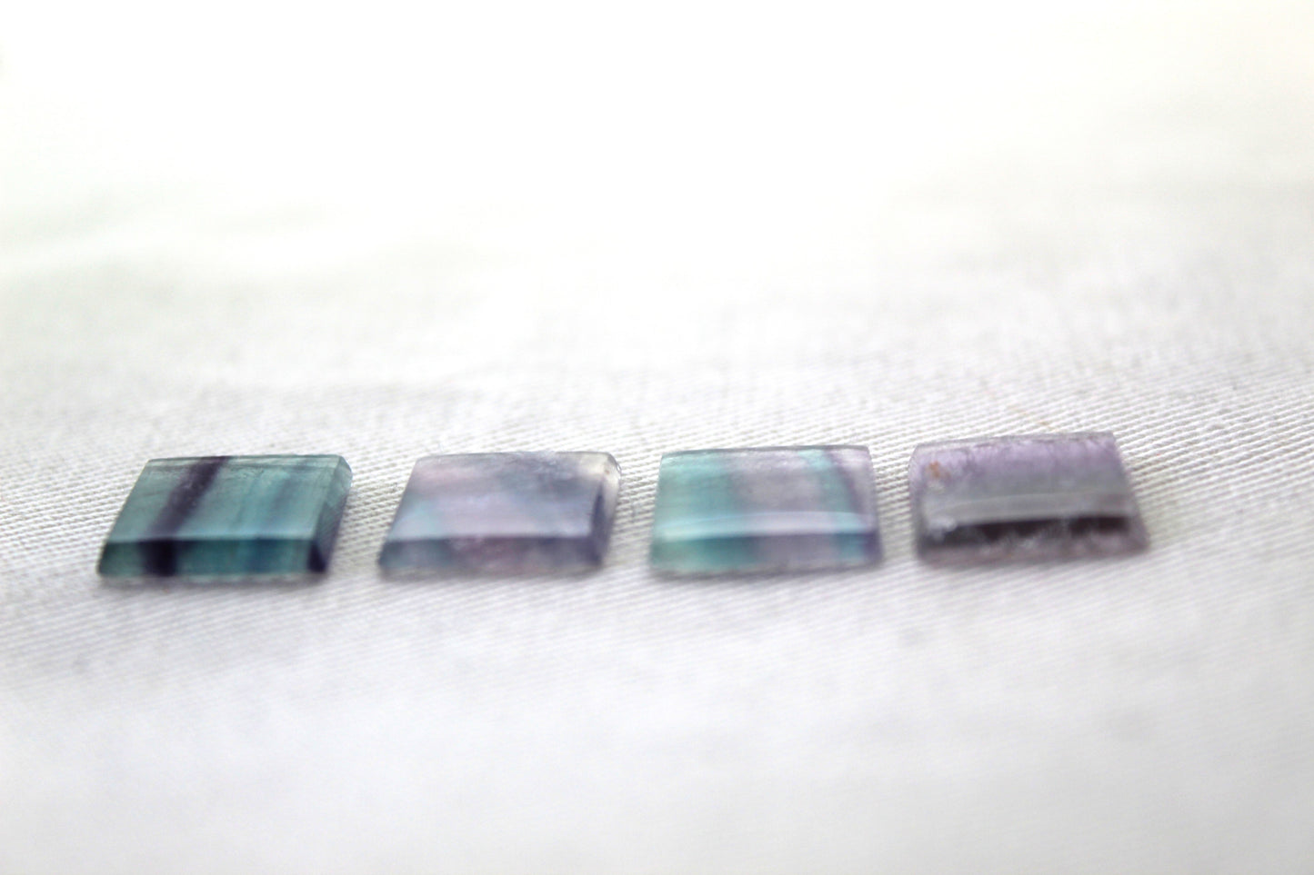 Lot of FOUR square FLAT Fluorite Cabochons 12MM