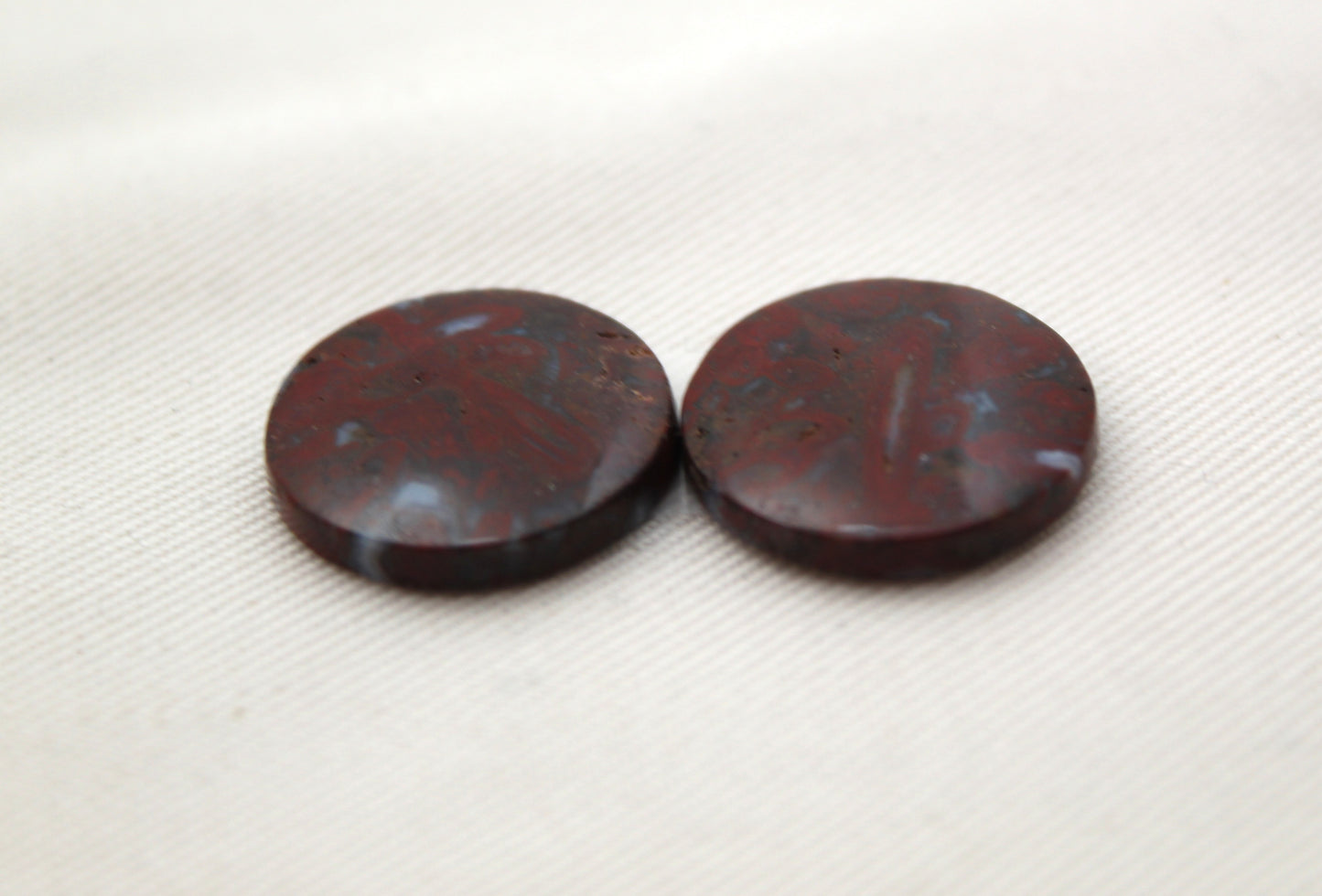 Stromatolite Cabochon Pair Gemstone red white round 19MM