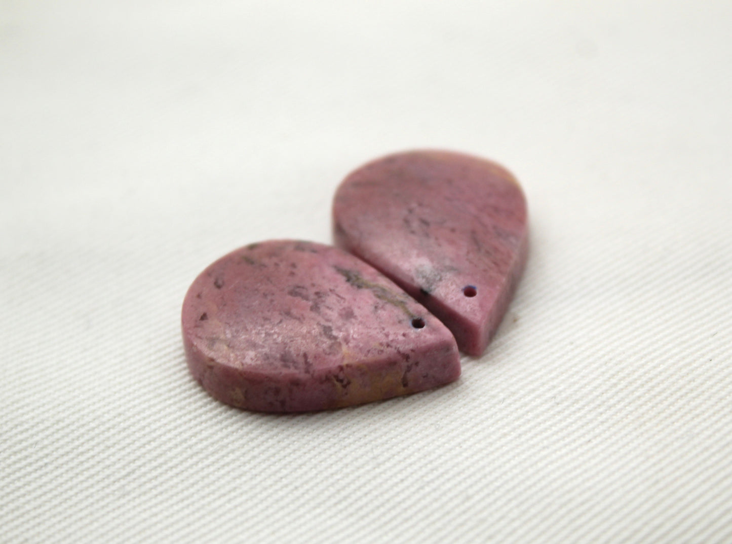Rhodonite Cabochons Pair Gemstone pink black Teardrop DRILLED