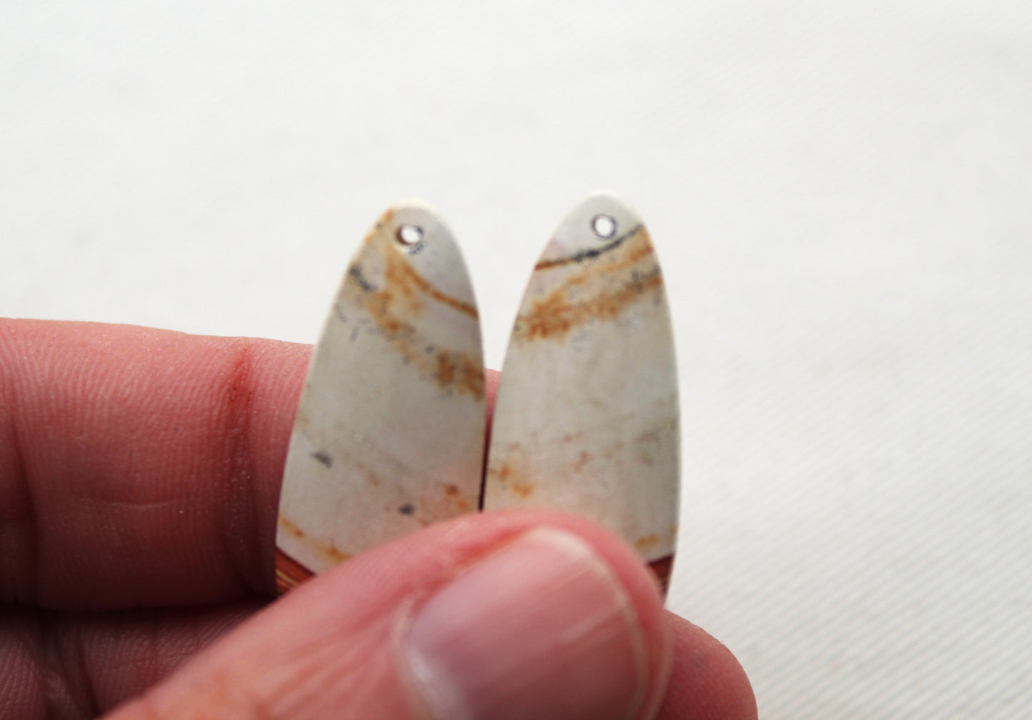 Pair of Retro Jasper Cabochon orange Oval DRILLED