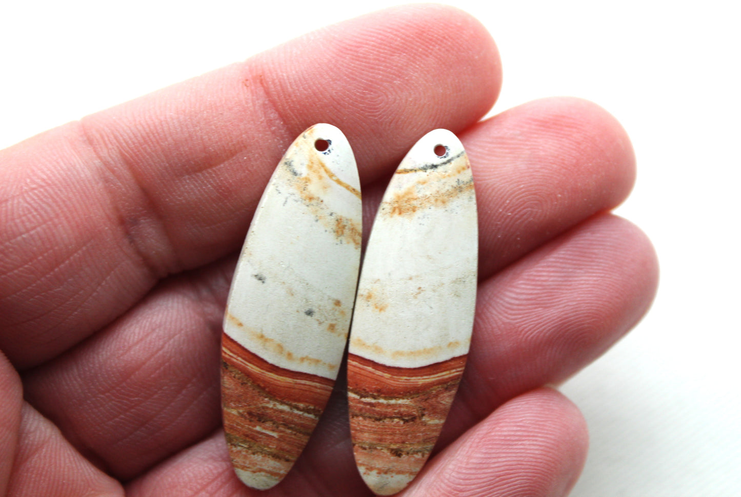 Pair of Retro Jasper Cabochon orange Oval DRILLED